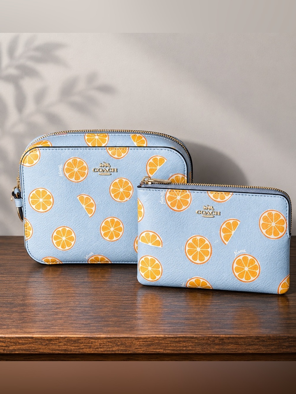Coach 3273 Women's Mini Camera Bag Crossbody With Orange Print + Wristlet Set